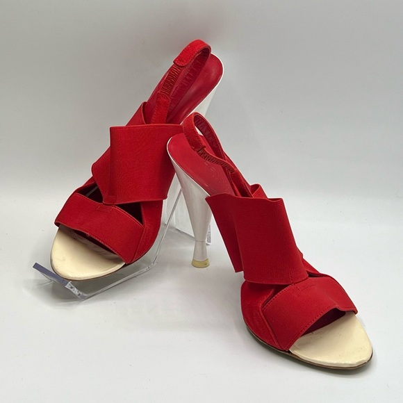 DONNA KARAN Collection Red & White Slingback Sandal EU 37 / US 7 - Picture 5 of 10